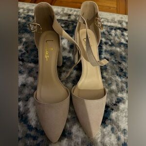 New without box, Lulu’s nude suede 3.5 block heels, size 6.5